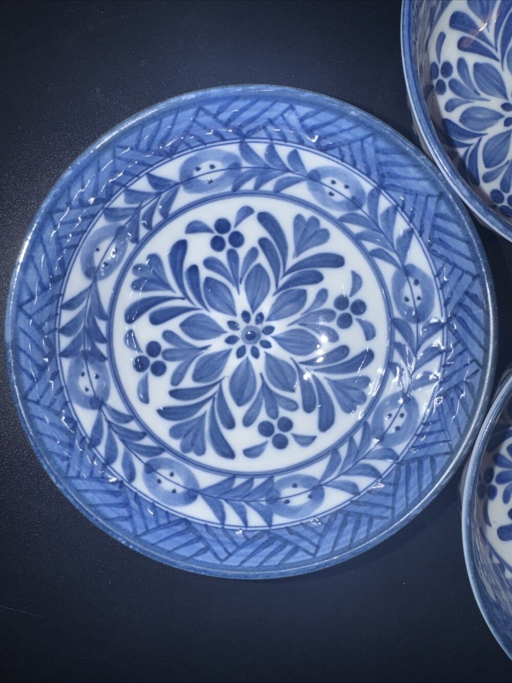 Tajimi Vintage Set of 3 Blue Floral Bowl Porcelain Japan Signed